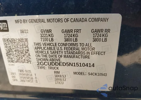 2022 Chevrolet Silverado 1500 4Wd Standard Bed Lt from USA, damaged, VIN 2GCUDDED5N1510414